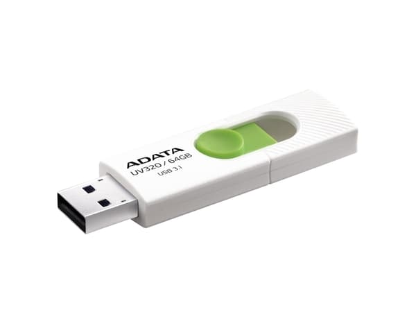 ADATA UV320, 64 GB, USB A-tyyppi, 3.2 Gen 1 (3.1 Gen 1), Liuku, 7,9 g, Vihreä, Valkoinen