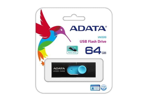 ADATA UV220 - USB flash-enhet - 64 GB - USB 2.0 - svart/blå