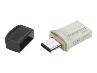 Transcend JetFlash 890 - USB-flashstasjon - 128 GB - USB 3.1 Gen 1 / USB-C - sølv Sort, Sølv