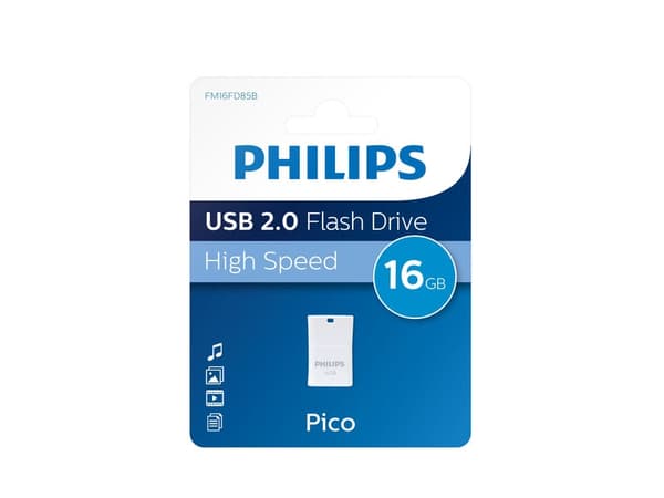 Philips FM16FD85B/00, 16 GB, USB A-tyyppi, 2.0, Suojus, Sininen, Valkoinen
