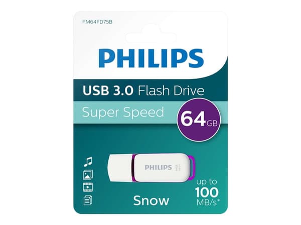 Philips FM64FD75B, 64 GB, USB A-tyyppi, 3.2 Gen 1 (3.1 Gen 1), Suojus, 8 g, Purppura, Valkoinen