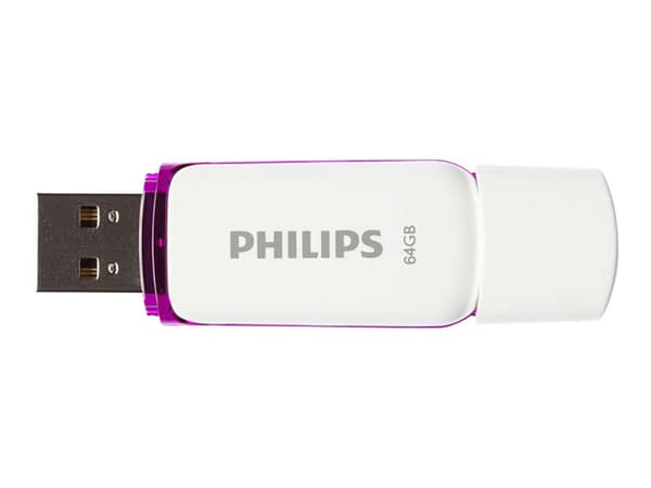 Philips FM64FD70B, 64 GB, USB A-tyyppi, 2.0, Suojus, 8 g, Purppura, Valkoinen