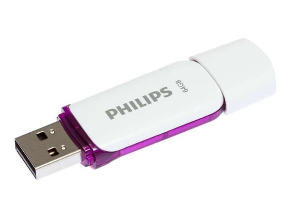 Philips FM64FD70B, 64 GB, USB A-tyyppi, 2.0, Suojus, 8 g, Purppura, Valkoinen