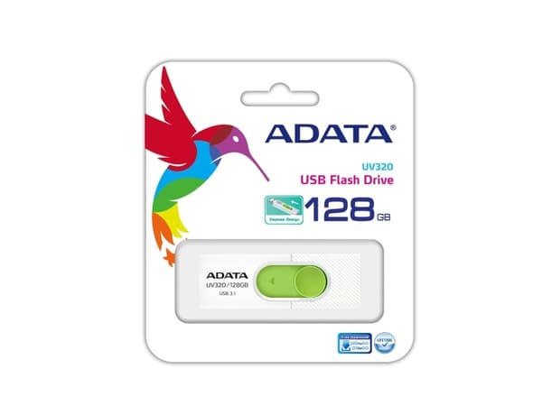 ADATA UV320, 128 GB, USB A-tyyppi, 3.2 Gen 1 (3.1 Gen 1), Liuku, 7,9 g, Vihreä, Valkoinen