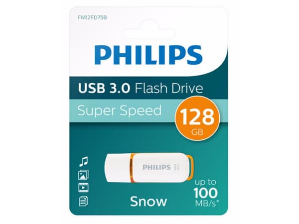 Philips FM12FD75B/00, 128 GB, USB A-tyyppi, 3.2 Gen 1 (3.1 Gen 1), Suojus, 8 g, Oranssi, Valkoinen