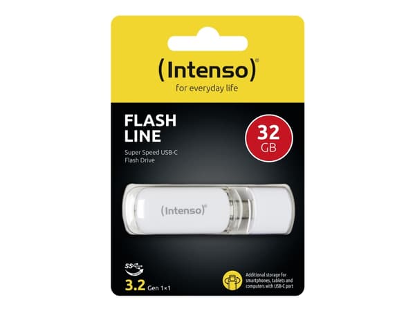 Intenso Flash Line - USB-flashstasjon - 32 GB - USB-C 3.1 Gen 1 - hvit