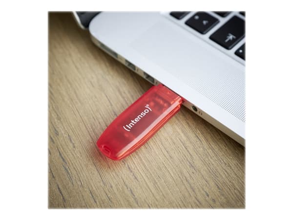 Intenso Rainbow Line - USB-flashstasjon - 128 GB - USB 2.0 - gjennomsiktig rød Rød, Gjennomsiktig