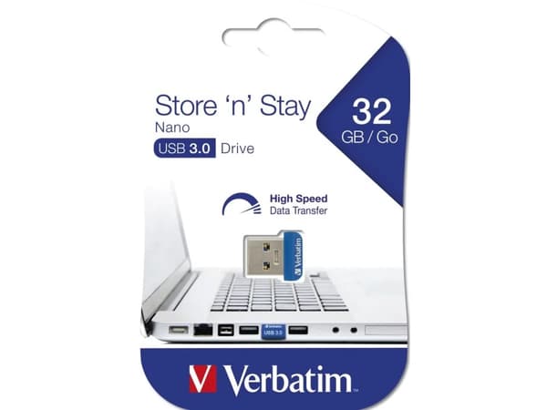 Verbatim Store ''n'' Stay Nano, 32 GB, USB A-tyyppi, 3.2 Gen 1 (3.1 Gen 1), Suojus, 3 g, Sininen Sininen
