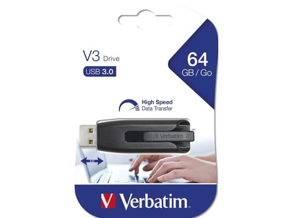 Verbatim Store 'n' Go V3 - USB-minne - 64 GB - USB 3.2 Gen 1 Svart, Grå