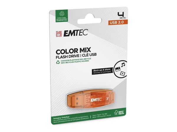 Emtec C410 4GB, 4 GB, USB A-tyyppi, 2.0, 18 MB/s, Suojus, Musta