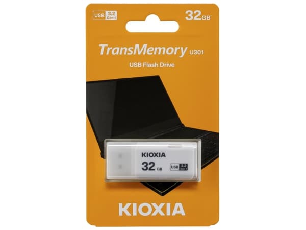 Kioxia TransMemory U301, 32 GB, USB A-tyyppi, 3.2 Gen 1 (3.1 Gen 1), Suojus, 8 g, Valkoinen