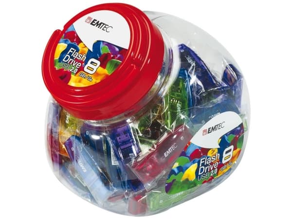 EMTEC C410 Color Mix Candy jar - USB flash-enhet - 8 GB - USB 2.0 - blå, gul, lila, röd, grön (paket om 80)