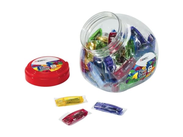 EMTEC C410 Color Mix Candy jar - USB flash-enhet - 8 GB - USB 2.0 - blå, gul, lila, röd, grön (paket om 80)