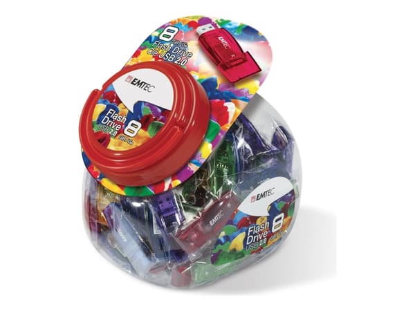 EMTEC C410 Color Mix Candy jar - USB-flashstasjon - 8 GB - USB 2.0 - blå, gul, purpur, rød, grønn (en pakke 80) Blå, Grønn, Lilla, Rød, Gult