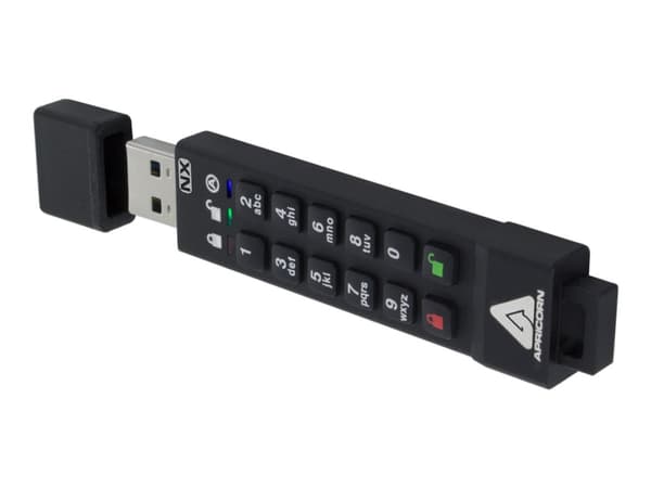 Apricorn Aegis Secure Key 3NX - USB-flashstasjon - kryptert - 64 GB - USB 3.1 Gen 1 - FIPS 140-2 Level 3 Sort