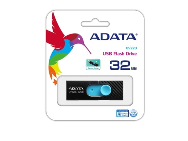 ADATA UV220 - USB-flashstasjon - 32 GB - USB 2.0 - svart/blå