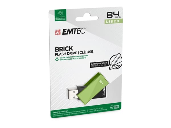 EMTEC C350 Brick - USB-flashstasjon - 64 GB - USB 2.0 - grønn