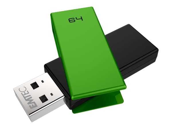 EMTEC C350 Brick - USB-flashstasjon - 64 GB - USB 2.0 - grønn Sort, Grønn