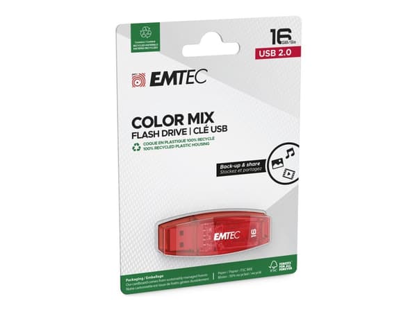Emtec C410, 16 GB, USB A-tyyppi, 2.0, 18 MB/s, Suojus, Punainen