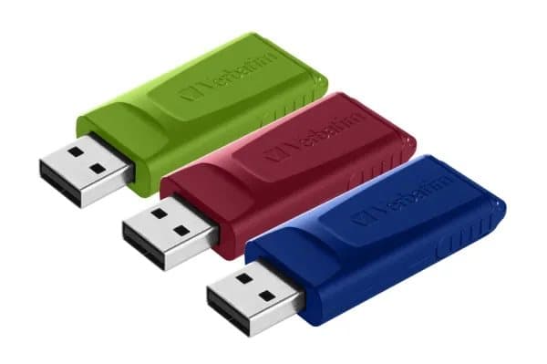 Verbatim Slider - USB-flashstasjon - 16 GB - USB 2.0 - blå, rød, grønn (en pakke 3)