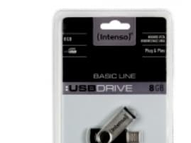 Intenso Basic Line, 8 GB, USB A-tyyppi, 2.0, 28 MB/s, Taittuva, Musta, Hopea