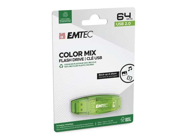 EMTEC Color Mix C410 - USB flash-enhet - 64 GB - USB 2.0 - grön