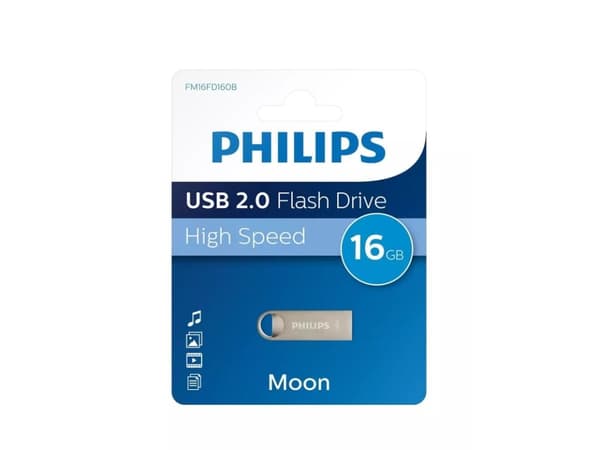 Philips FM16FD160B, 16 GB, USB A-tyyppi, 2.0, Ilman suojusta, 5,4 g, Hopea