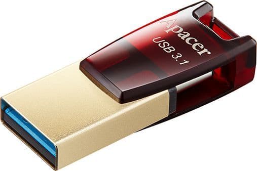 Apacer AH180 64GB, 64 GB, USB Type-A / USB Type-C, 3.2 Gen 1 (3.1 Gen 1), Svivel, 3,6 g, Gull, Rød
