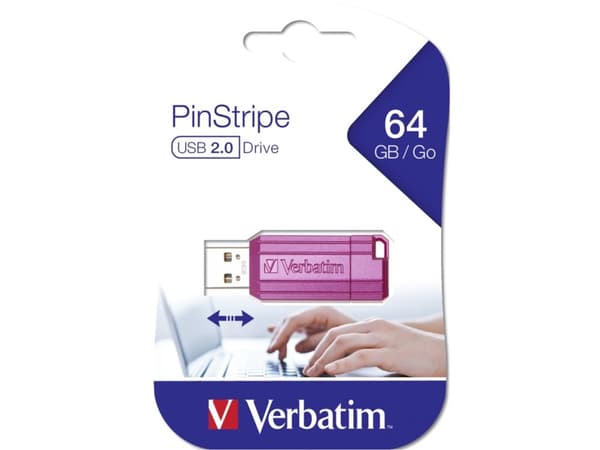 Verbatim USB Flash Disk, USB 2.0, 64GB, PinStripe, Store N Go, Blue, 49961, USB A, Retractable Connector