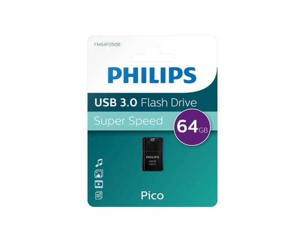 Philips Pico Edition 3.0, 64 GB, USB A-tyyppi, 3.0, Suojus, 4 g, Musta