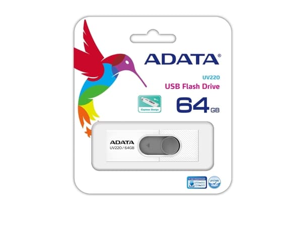 ADATA UV220 - USB flash-enhet - 64 GB - USB 2.0 - vit/grå