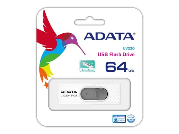 ADATA UV220 - USB flash-enhet - 64 GB - USB 2.0 - vit/grå