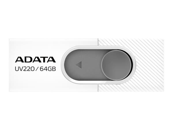 ADATA UV220 - USB-flashstasjon - 64 GB - USB 2.0 - hvit/grå Grå, Hvit