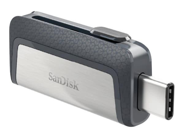 SanDisk Drive USB Ganda Ultra Tipe-C 256 GB, 256 GB, USB Type-A / USB Type-C, 3.2 Gen 1 (3.1 Gen 1), 150 MB/s, Liuku, Harmaa, Hopea Harmaa, Hopea