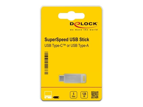 DeLOCK 54076, 128 GB, USB Type-A / USB Type-C, 3.2 Gen 1 (3.1 Gen 1), 71 MB/s, Taittuva, Hopea