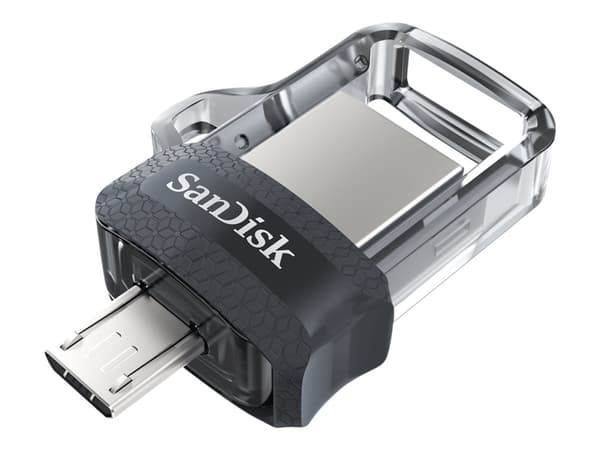SanDisk Ultra Dual m3.0, 256 GB, USB Type-A / Micro-USB, 3.2 Gen 1 (3.1 Gen 1), Liuku, 5,2 g, Musta, Hopea, Läpinäkyvä