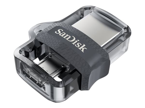 SanDisk Ultra Dual m3.0, 256 GB, USB Type-A / Micro-USB, 3.2 Gen 1 (3.1 Gen 1), Liuku, 5,2 g, Musta, Hopea, Läpinäkyvä