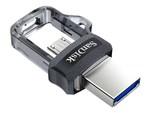 SanDisk Ultra Dual m3.0, 256 GB, USB Type-A / Micro-USB, 3.2 Gen 1 (3.1 Gen 1), Liuku, 5,2 g, Musta, Hopea, Läpinäkyvä musta, Hopea, Läpinäkyvä