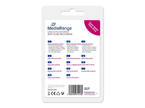 MediaRange - USB flash-enhet - 256 GB - USB 3.0 - svart, silver
