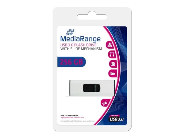 MediaRange - USB flash-enhet - 256 GB - USB 3.0 - svart, silver