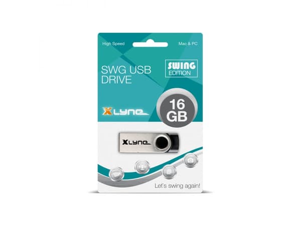 xlyne Stick, 16 GB, USB Type-A, 2.0, 8 MB/s, Svirvel, Sort, Sølv