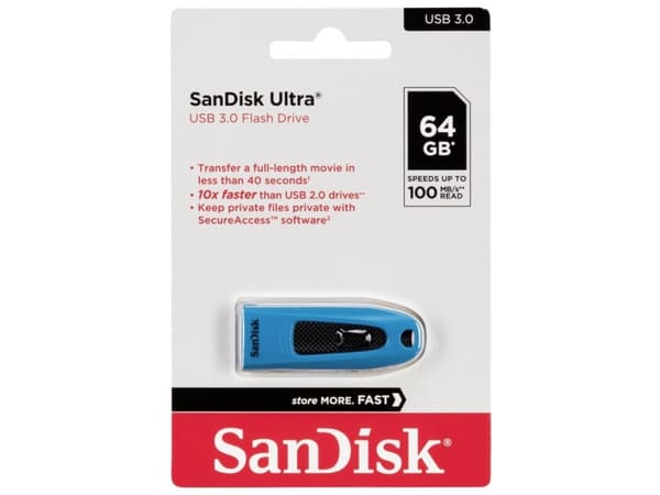 SanDisk Ultra - USB flash-enhet - 64 GB - USB 3.0 - blå