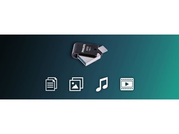 Philips FM64DC152B/00, 64 GB, USB Type-C, 3.2 Gen 1 (3.1 Gen 1), 180 MB/s, Ilman suojusta, Musta