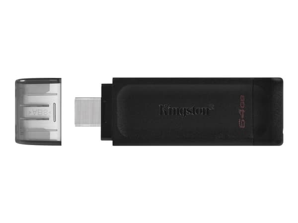 Kingston Technology DataTraveler 70, 64 GB, USB Type-C, 3.2 Gen 1 (3.1 Gen 1), Kaapeli, 7 g, Musta