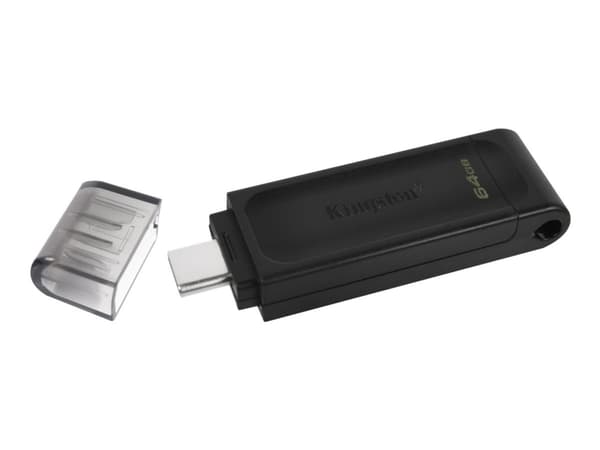 Kingston Technology DataTraveler 70, 64 GB, USB Type-C, 3.2 Gen 1 (3.1 Gen 1), Kaapeli, 7 g, Musta musta