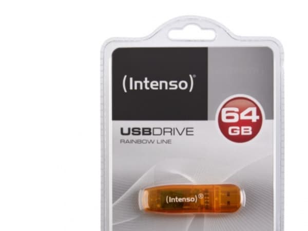 Intenso Rainbow Line, 64 GB, USB A-tyyppi, 2.0, 28 MB/s, Suojus, Oranssi