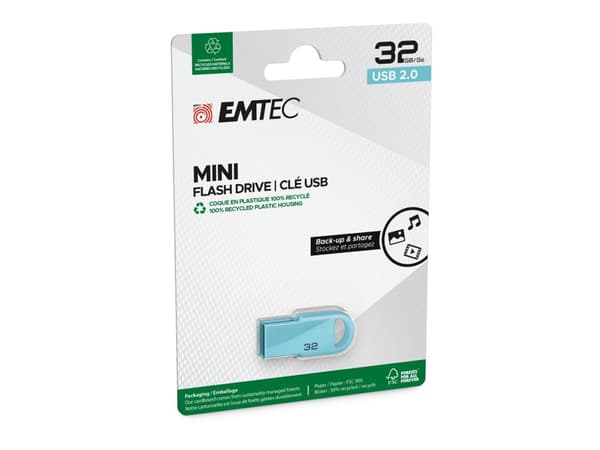 Emtec D250 Mini, 32 GB, USB A-tyyppi, 2.0, 15 MB/s, Ilman suojusta, Musta
