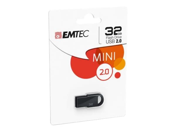 Emtec D250 Mini, 32 GB, USB A-tyyppi, 2.0, 15 MB/s, Ilman suojusta, Musta