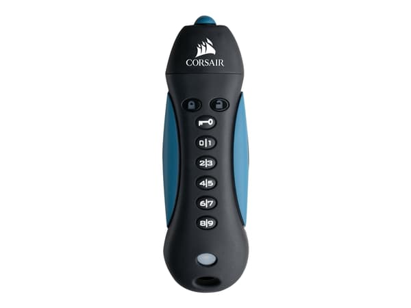 CORSAIR Flash Padlock 3 - USB-flashstasjon - kryptert - 64 GB - USB 3.0 Sort, Blå