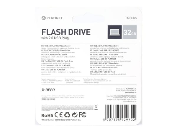 PLATINET - USB flash-enhet - 32 GB - USB 2.0 - silver